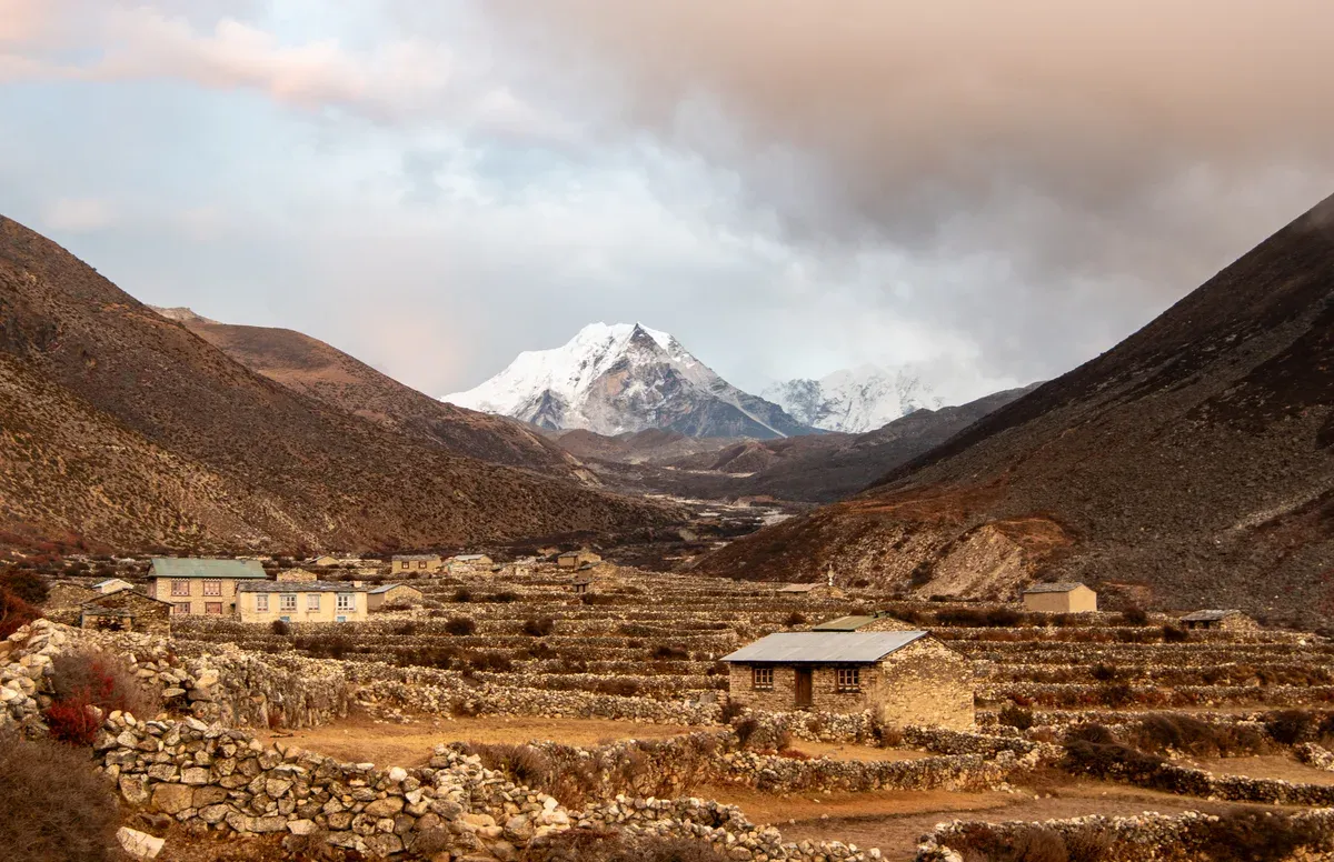 Island Peak seen from Dingboche on Everest climbing tours to the trekking peaks, Nepal