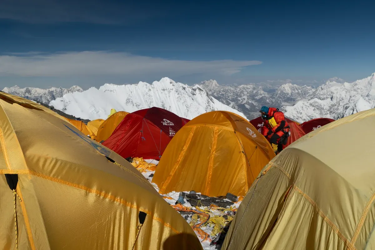 Expedition tents at Camp IV on the South Col on Everest climbing tours to the summit, Nepal