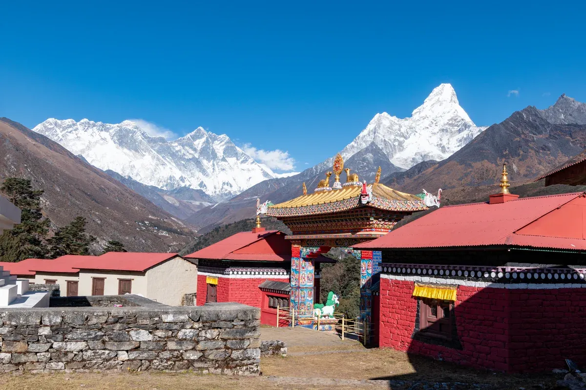 Tengboche Monastery with Everest, Lhotse and Ama Dablam behind on Everest climbing tours, Nepal