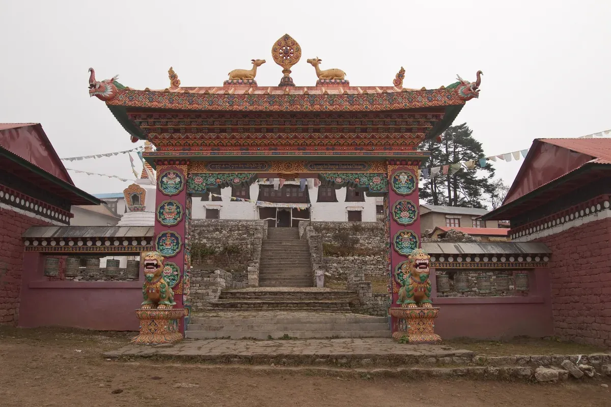 The gate of Tengboche Monastery on Everest climbing tours in the Khumbu, Nepal